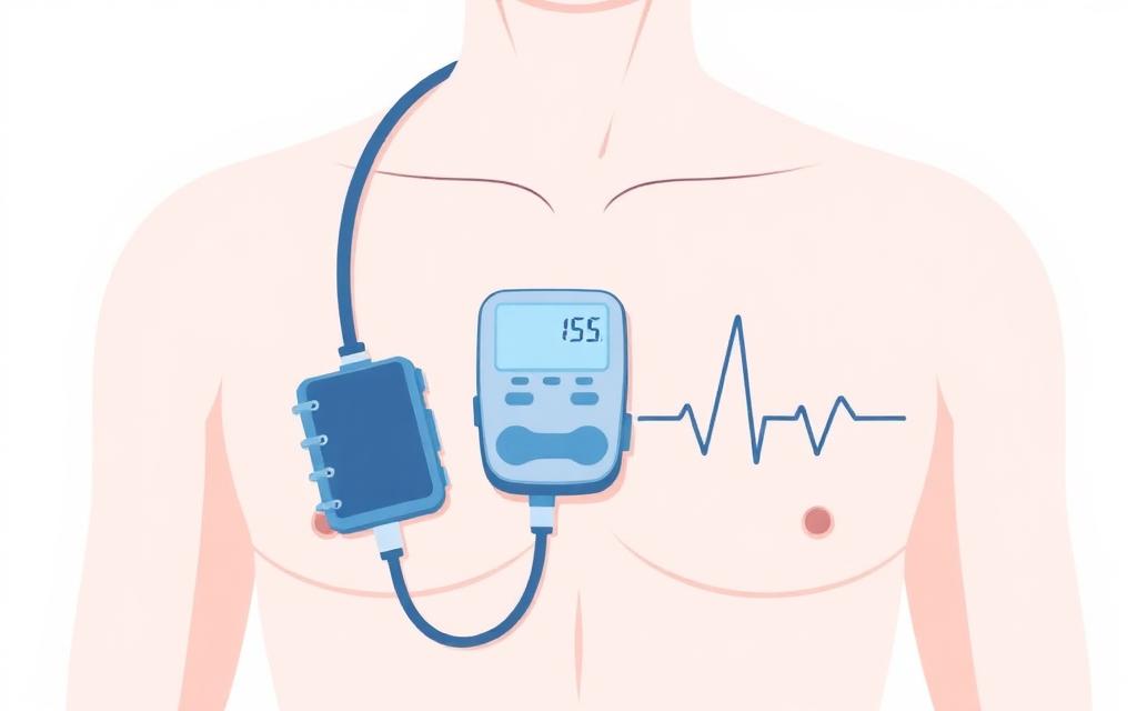 Schematische Darstellung eines Holter-Rekorders am Brustkorb